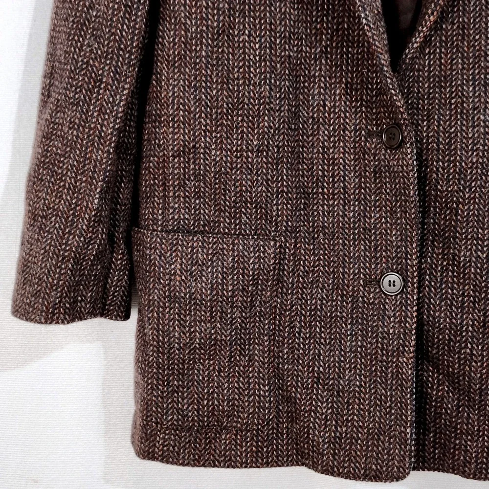 Vintage 80s Peabody House Wool Tweed Blazer Jacket Womens 11/12 Rust Brown Lined